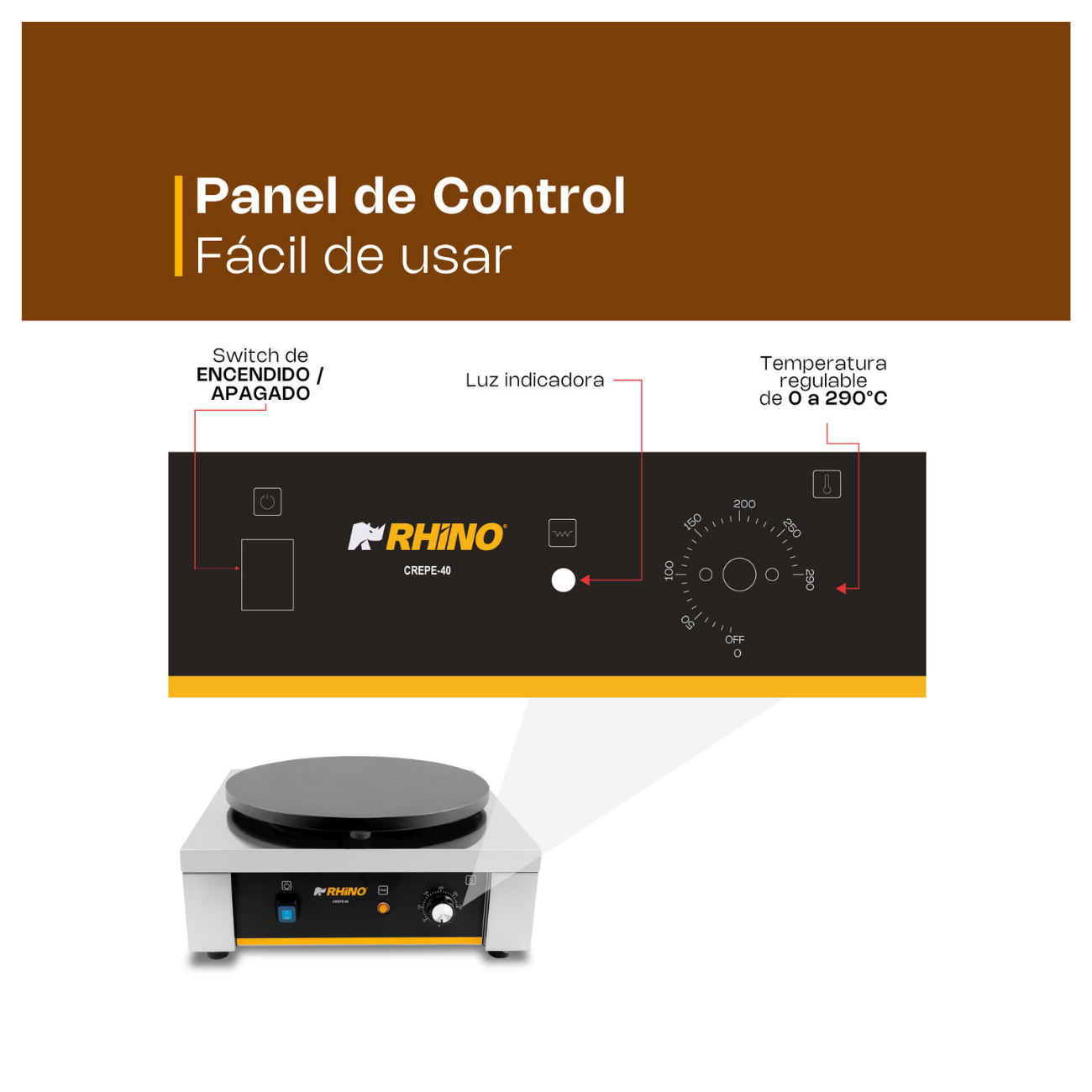 Crepera Electrica Industrial 40 Cm 2000W 127V RHINO CREPE-40 - Imagen 3