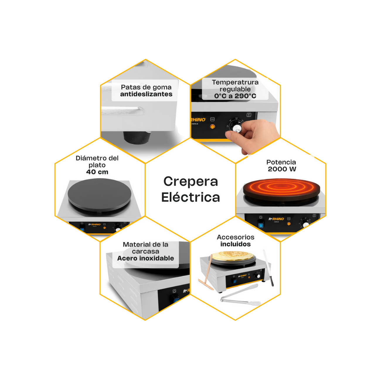 Crepera Electrica Industrial 40 Cm 2000W 127V RHINO CREPE-40 - Imagen 4