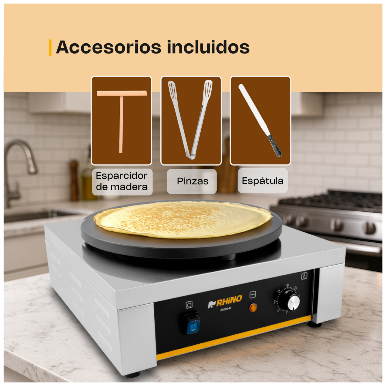 Crepera Electrica Industrial 40 Cm 2000W 127V RHINO CREPE-40 - Imagen 8