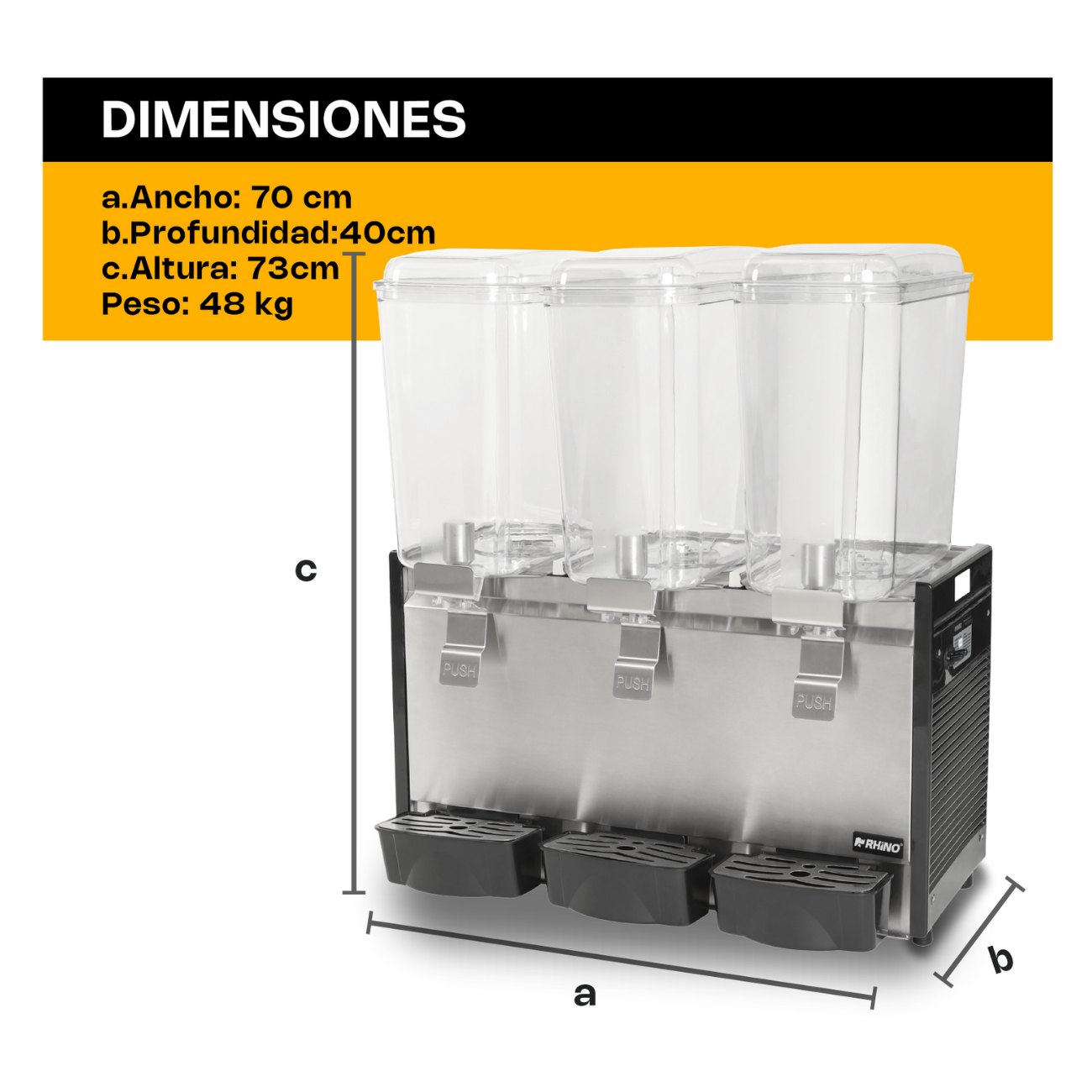 Dispensador De Bebidas 3 Tanques De 18 Litros c/u 680W RHINO DISBEF-3T - Imagen 6