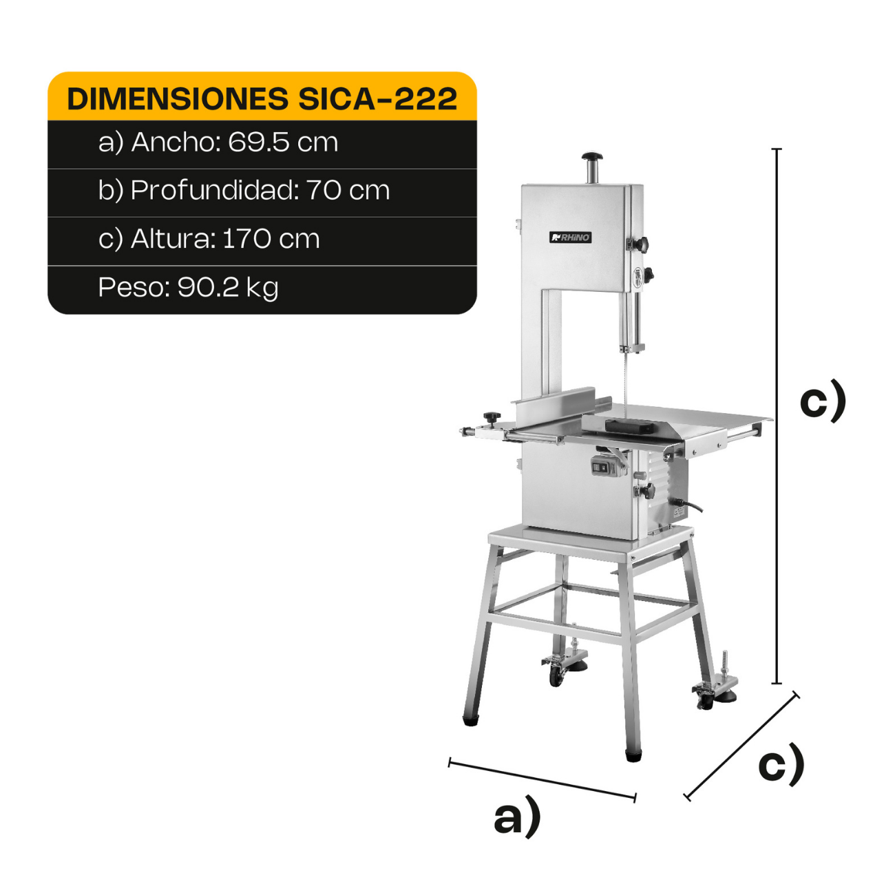 Sierra De Carne Y Hueso A Piso Acero Inoxidable 2 HP RHINO SICA-222 - Imagen 6